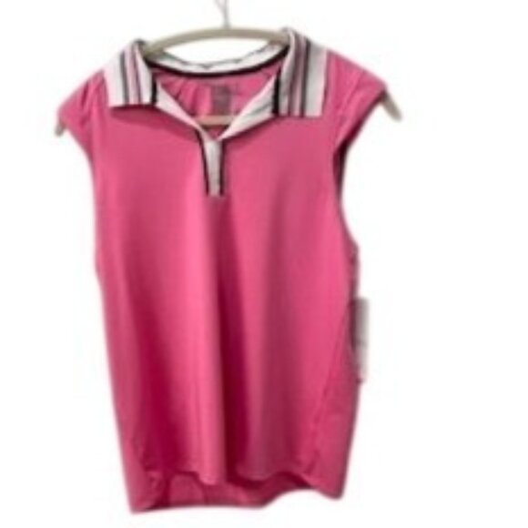 NWT Lucky In Love Womens Pink Sleeveless Polo Shirt Size M (8-10) Polyester/Span - Picture 1 of 4